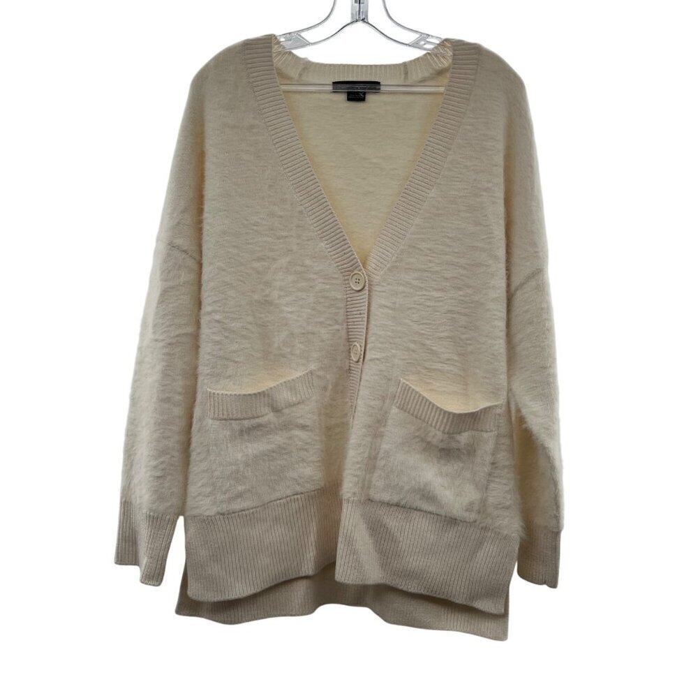 Sanctuary Women's V-Neck Fuzzy Cardigan Cream Size Large Pockets